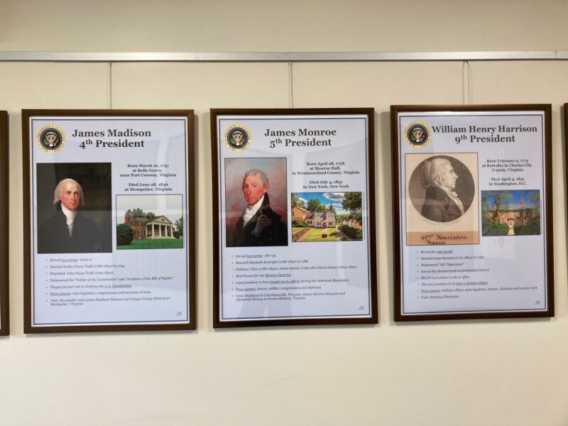 Presidents Exhibit at Community Center Feb 2025. U.S. Presidents born in Virginia