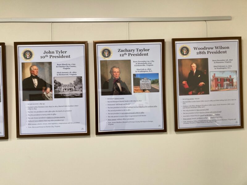 Presidents Exhibit at Community Center Feb 2025. U.S. Presidents born in Virginia