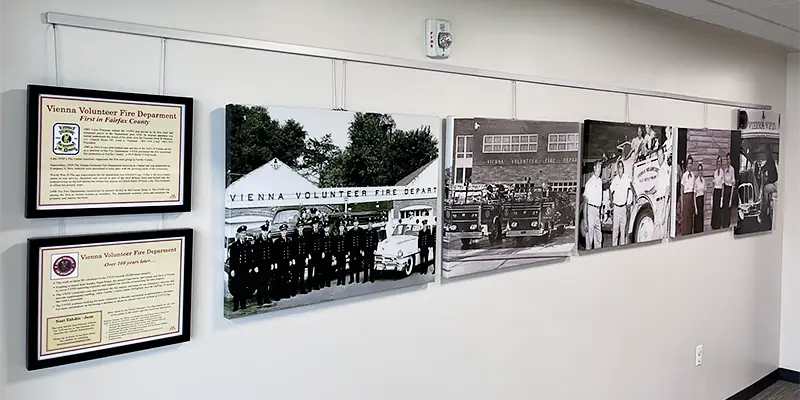 Wall of photos for Vienna Volunteer Fire Department